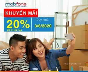 Mobifone khuyến mãi tặng 20% giá trị thẻ nạp duy nhất ngày vàng 3/6/2020