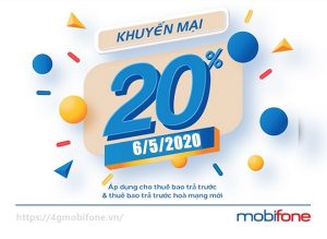 Mobifone khuyến mãi 20% giá trị thẻ nạp ngày vàng 6/5/2020