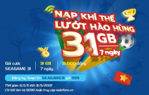 Mobifone ưu đãi siêu HOT 31GB chỉ 31K với gói cước SEAGAME31