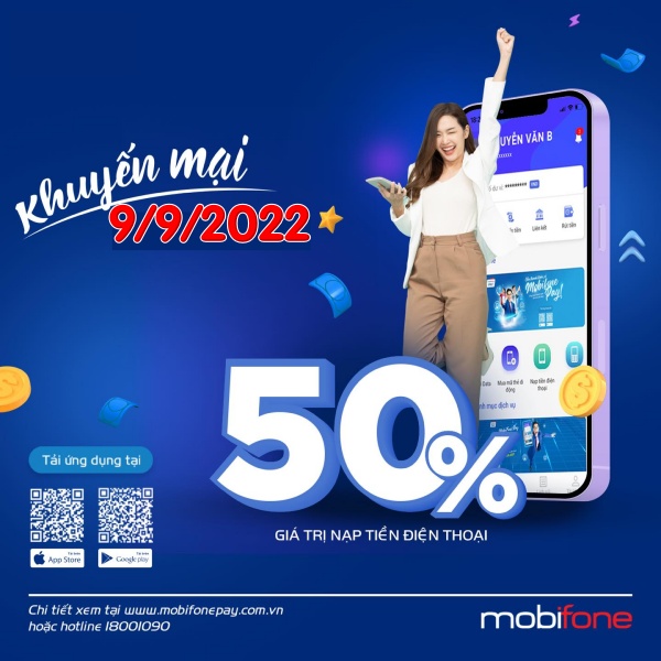 Mobifone khuyến mãi tặng 50% giá trị thẻ nạp ngày 9/9/2022 