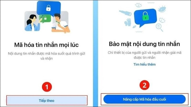 Chọn mục Nâng cấp Mã hóa đầu cuối