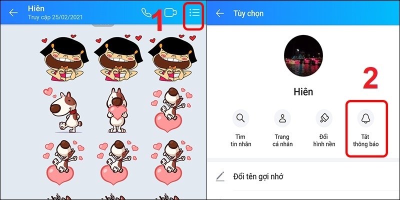 Nhấn vào tùy chọn Tắt thông báo
